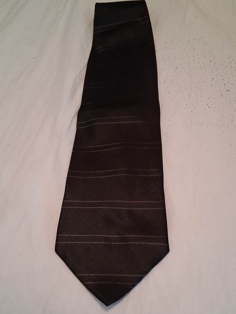 Vintage Bachrach Men's Black Tie with Subtle Silver Stripes. Elegant, 100% Silk